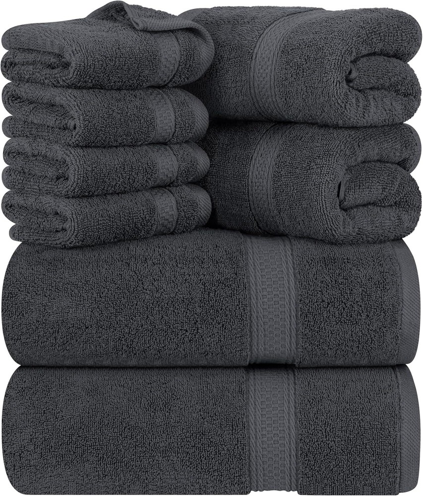 8-Piece Cotton Towel Set: 2 Bath, 2 Hand, 4 Washcloths, Premium Quality