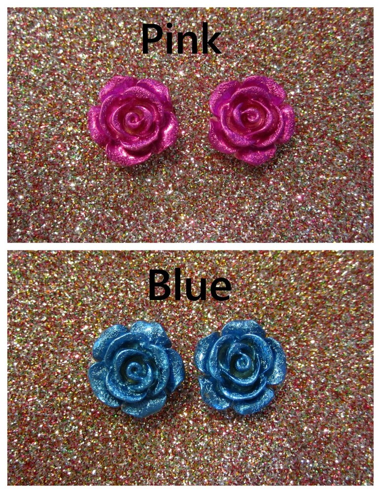 Ruffled Rose Earrings Metallic 14mm *OPTION* Hypoallergenic Stud