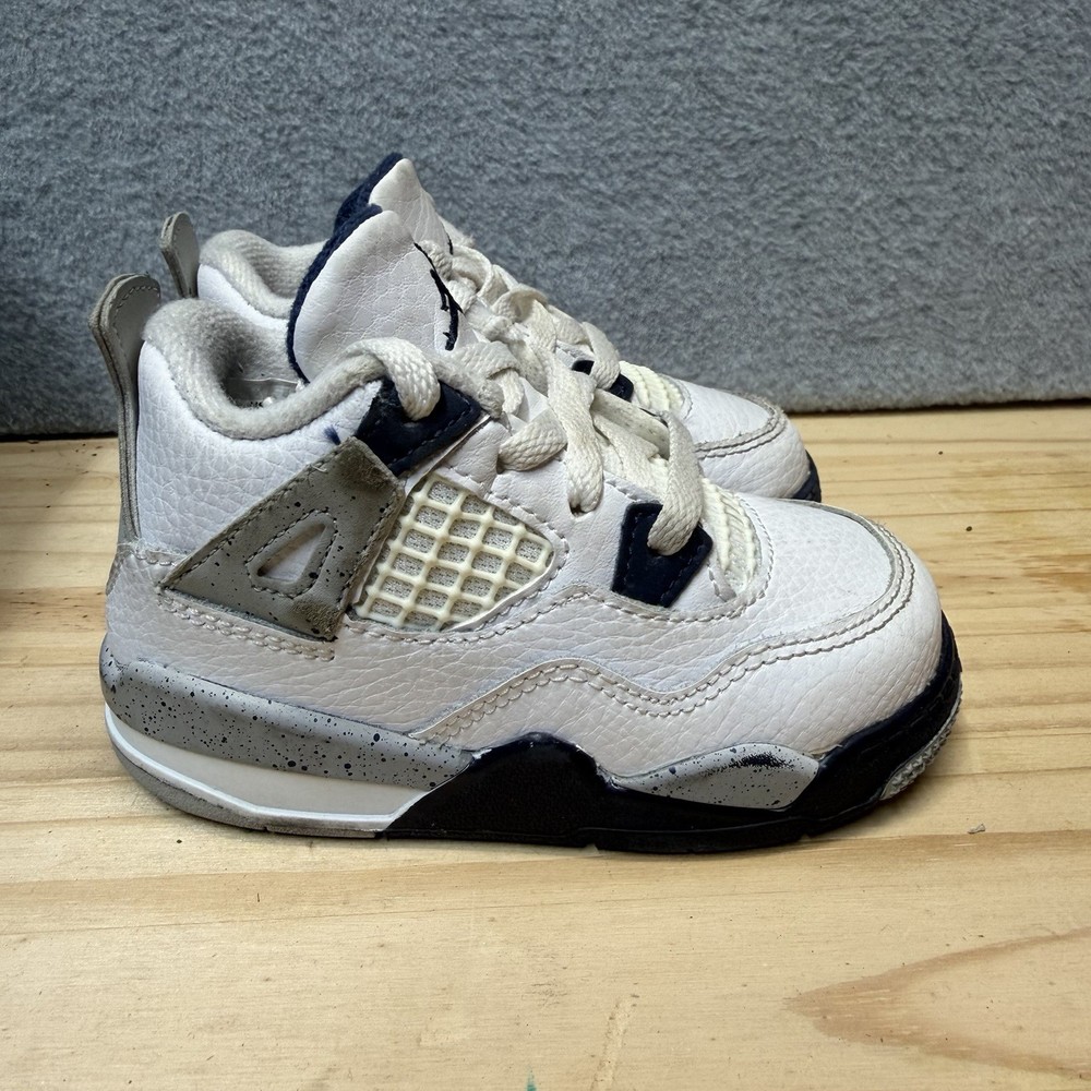 Air Jordan 4 Retro TD Midnight Navy White Cement Shoes Size 6C BQ7670-140