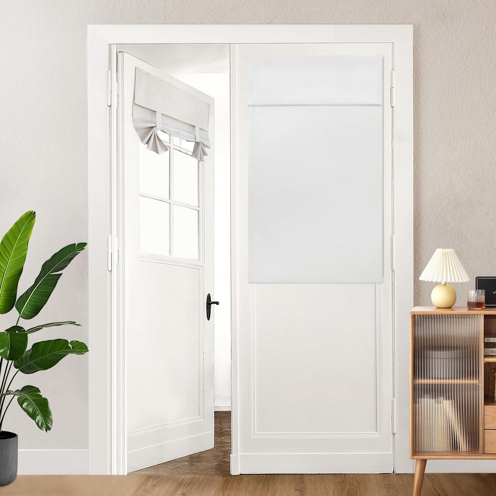 100% Blackout French Door Curtains Linen Textured Privacy Door Window Curtain...