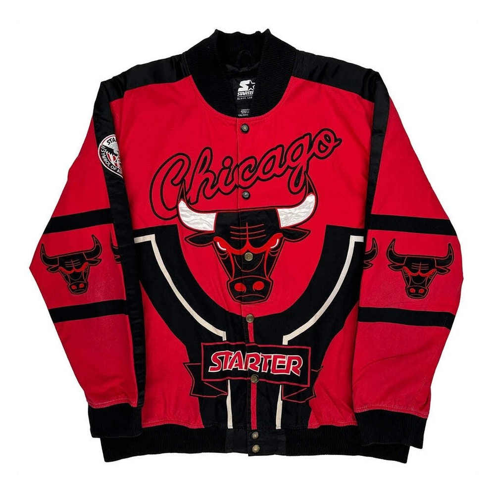 Chicago Bulls Starter Graphic Varsity Jacket - 2XL Black Polyester