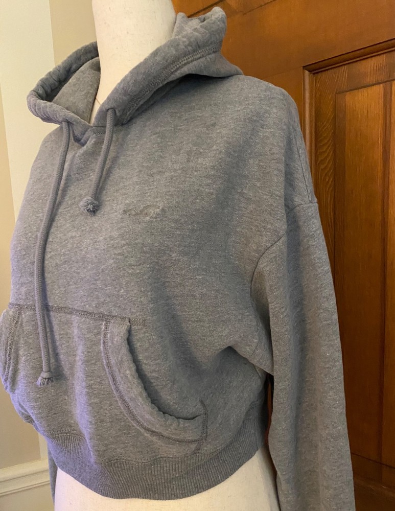 Hollister Cropped Hoodie Women XXS Grey Soft Cotton Sweatshirt Comfy Loungewear