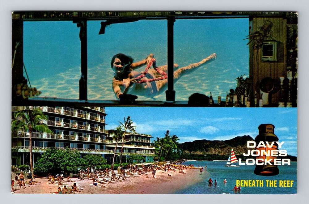 1967 Waikiki HI Vintage Davy Jones Locker Hawaii Postcard