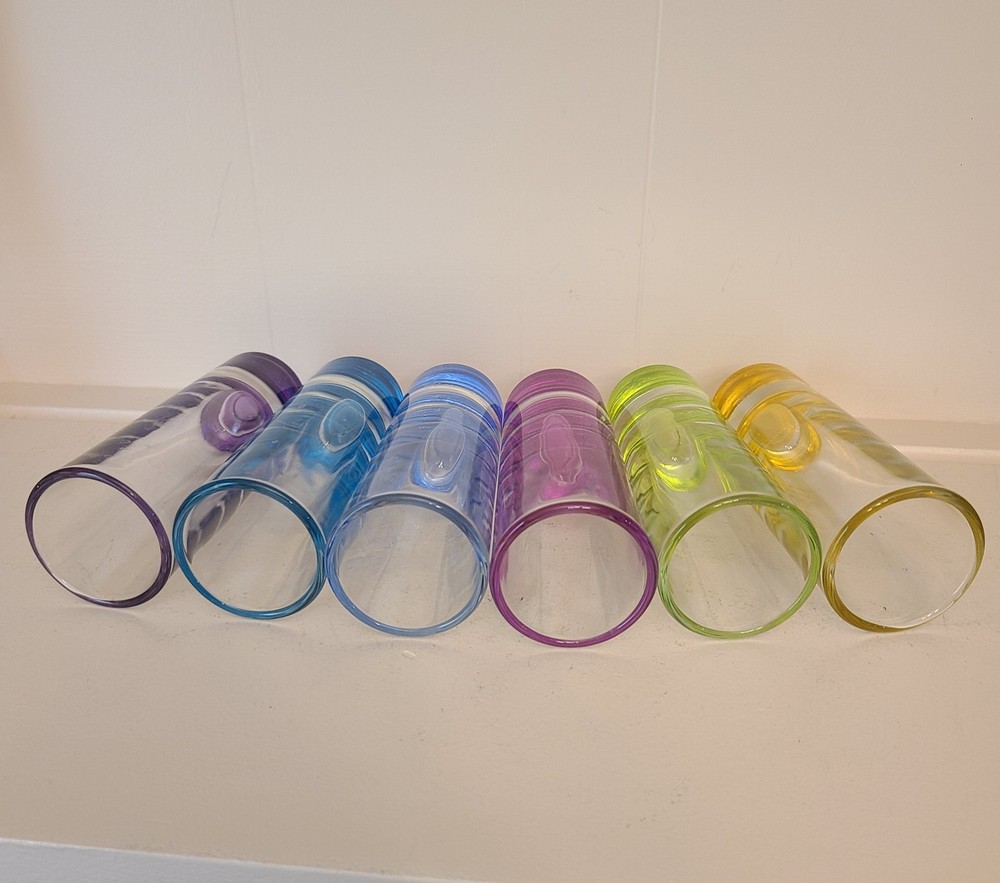 Vintage Crisa Rainbow Bottom Shot Glasses Set of 6 - 2oz Colorful Retro Style