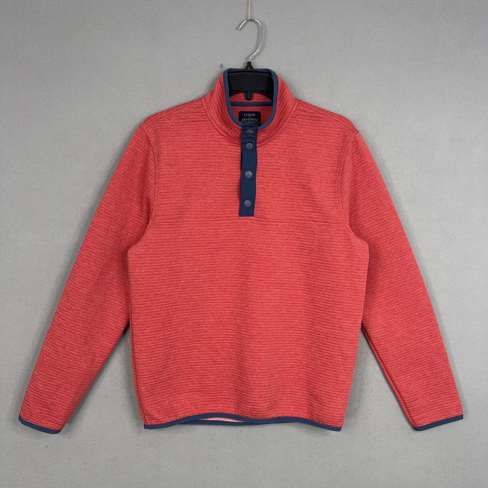 J Crew Pullover Mens Small Red Snap Quilted Knit Fleece Mock Neck Sweatshirt
