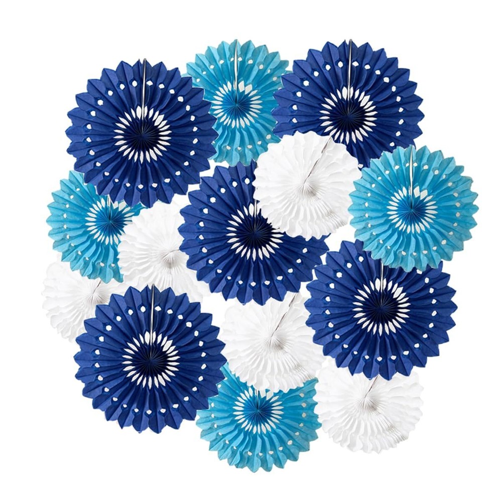 Blue Honeycomb Tissue Paper Fans Decorations 6 8 10 Inch 15 Pack