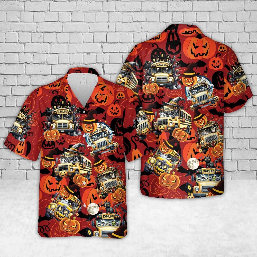 Halloween School Bus Hawaiian Shirt Halloween Hawaiian Shirt Horror Hawaiian Shi