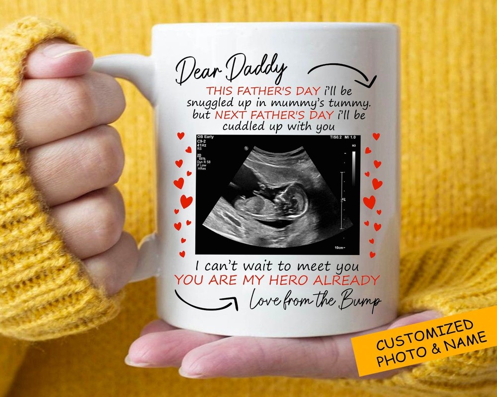 Can't Wait To Meet You Dad Mug Ultrasound Photo Personalized Mug Fathers Day