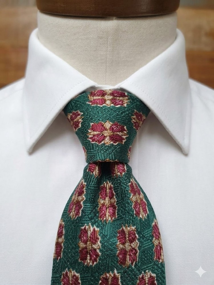 Oliver By Valentino Silk Tie Italy Green Burgundy Gold Medallion Pattern