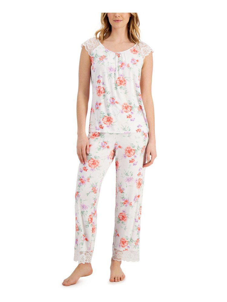 CHARTER CLUB Womens White Lace T-Shirt Straight leg Pants Pajamas XS
