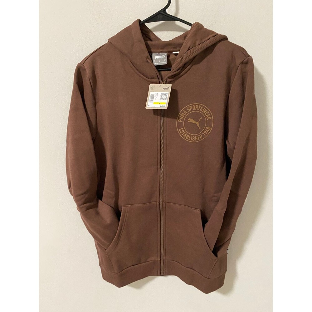 New Puma Men's Full Zip Brown Hoodie, Size Medium