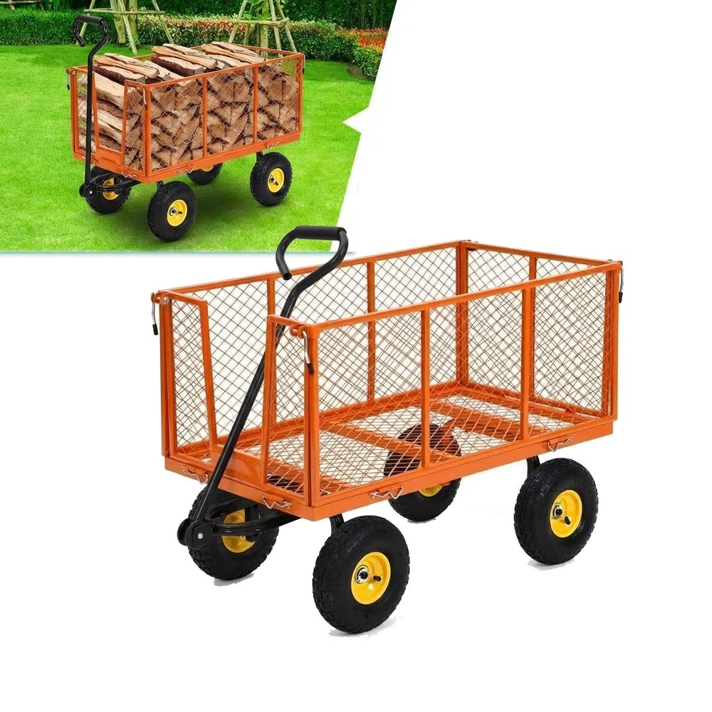 Steel Garden Cart 1100lb Capacity Heavy Duty Yard Wagon Utility Cart 10in Tires