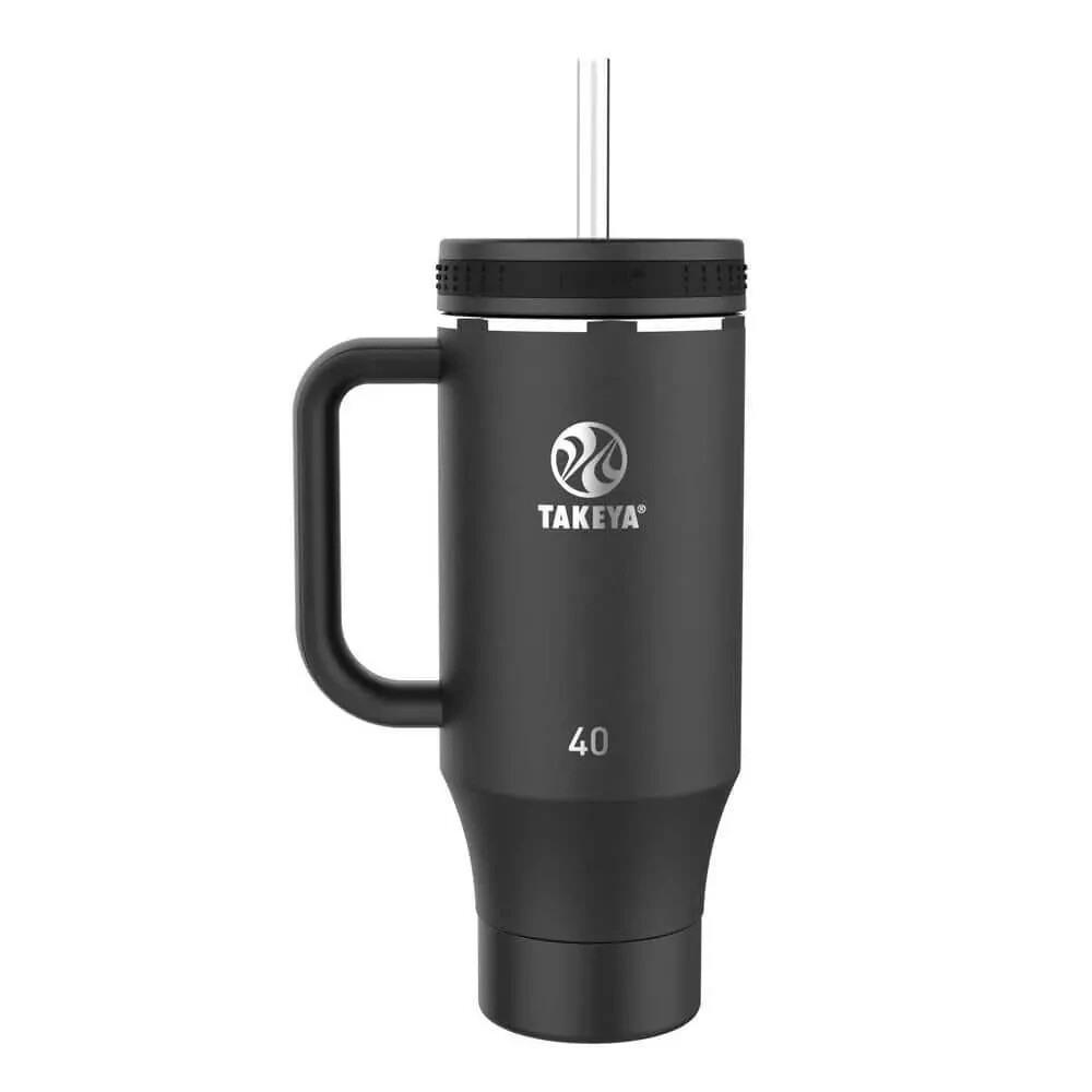 40oz Takeya Stainless Steel Tumbler with Leakproof Lid and Straw - Black