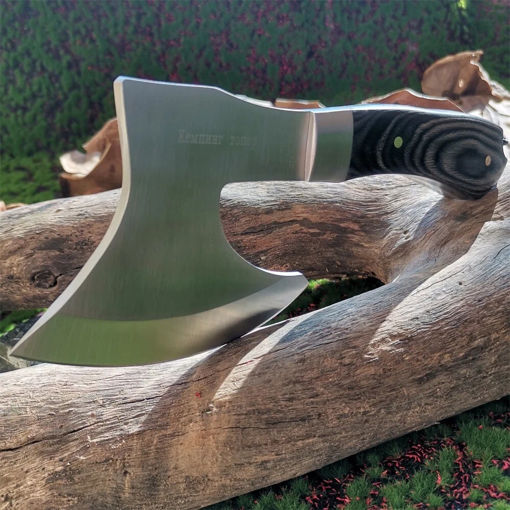 Portable stainless steel camping axe for survival hunting and outdoor defense