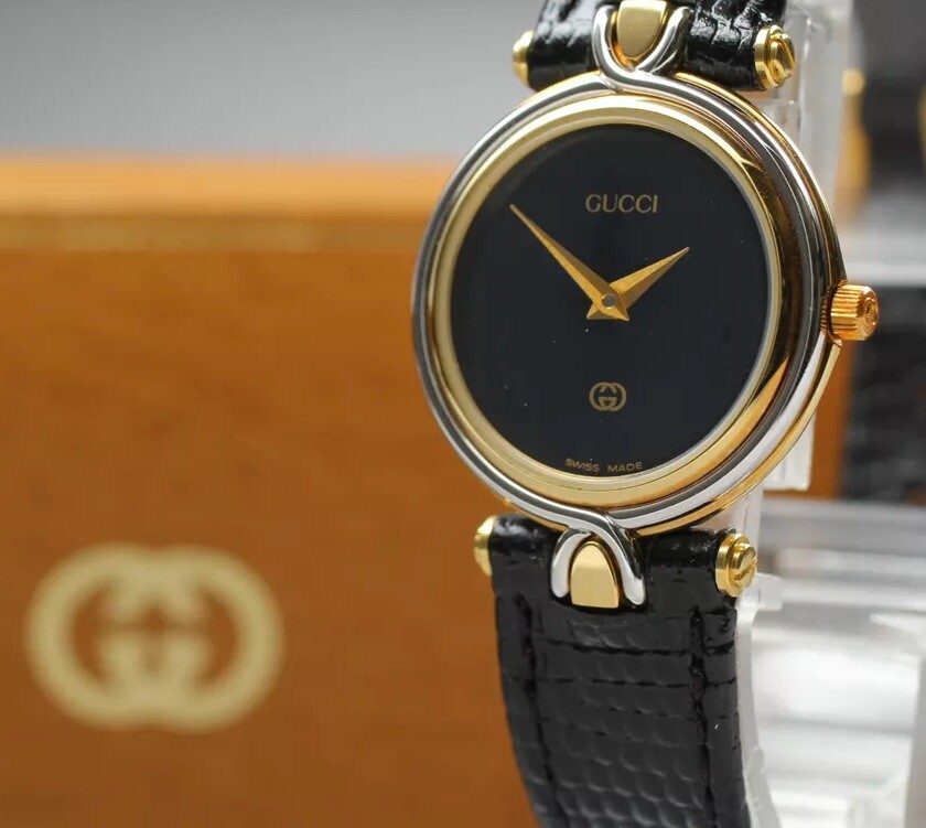 [Top MINT w/Box] GUCCI 4500L Black Dial Gold Plated Qz Ladies Watch From JAPAN