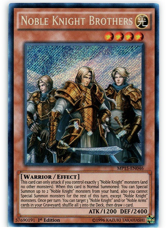 Noble Knight Brothers MP15-EN046 1st Ed Secret Rare Moderately Played Yugioh Card