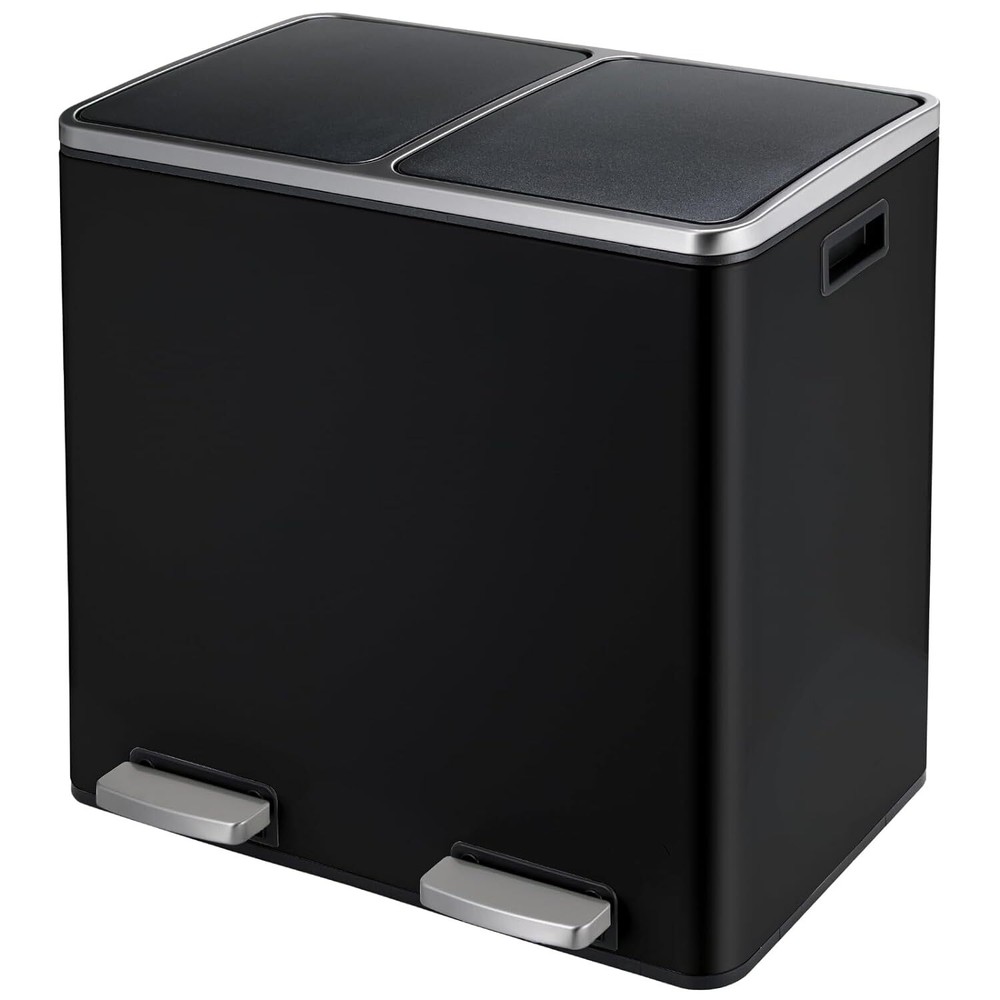 12 Gallon Stainless Steel Trash Can 48L Dual Compartment Step On Garbage Bin