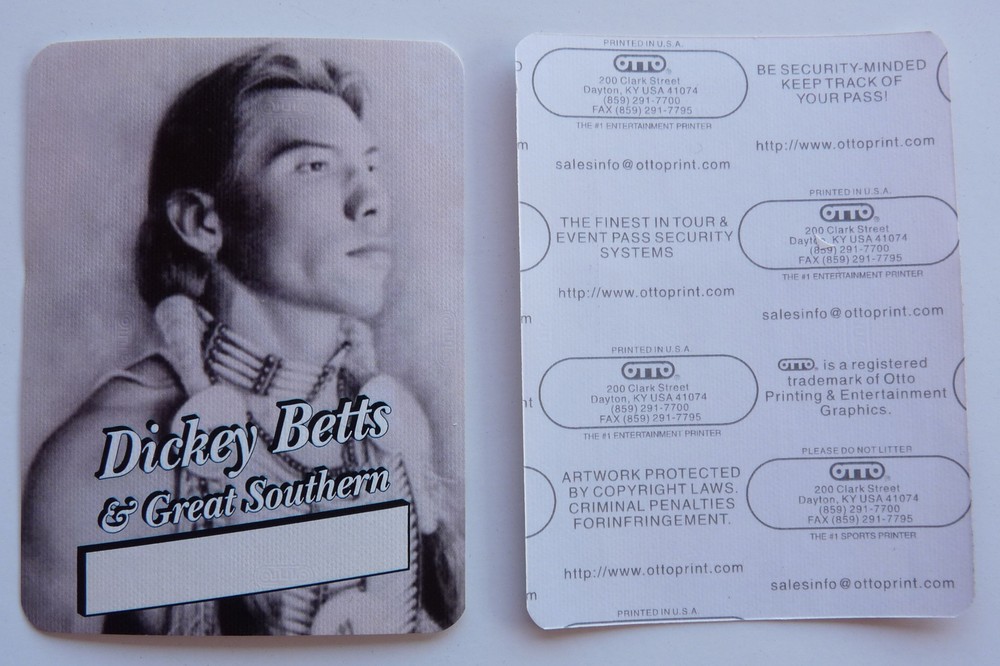 Dickey Betts & Great Southern Concert Tour Backstage Pass D21