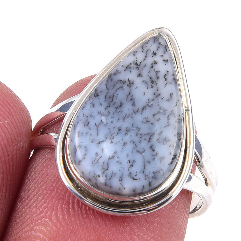 Natural Dendrite Opal Gemstone Handmade 925 Solid Sterling Silver Ring S.7