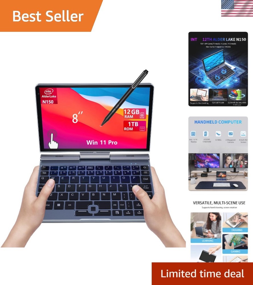 Sleek 8-Inch Mini Laptop with Touchscreen, 12GB RAM, Wi-Fi 6 - Elegant Solution