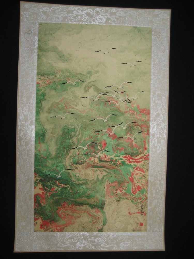 Old Chinese Antique painting scroll Rice Paper Crane By Wu Guanzhong吴冠中 天鹅