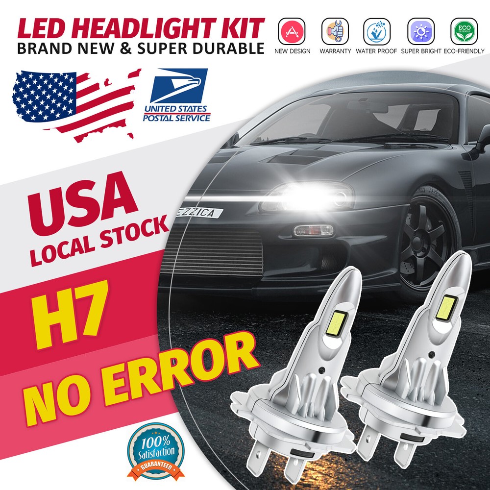 For Ford Audi 1996-2017 LED Headlight Kit H7 8000LM 6000K High Low Beam Bulbs