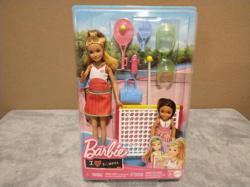 Barbie Chelsea Doll with Tennis Racket Hat Ball & Heart School Accessories  