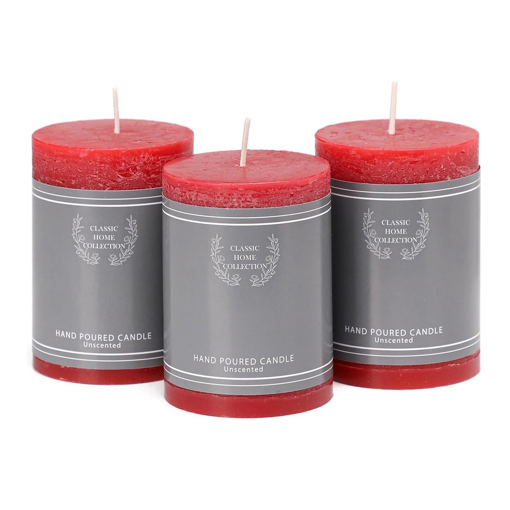 3x6 Inch Red Pillar Candles Set of 3, Christmas Candles Unscented Red Pillar ...
