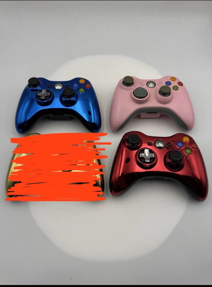 Microsoft Xbox 360 Wireless Controllers Red Blue & Pink Lot of 3 Untested