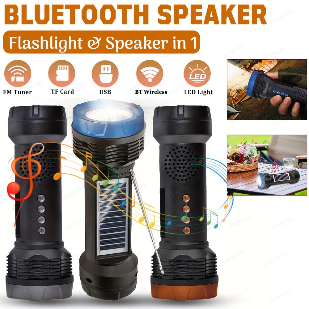 Solar-Powered Bluetooth FM Radio Speaker with LED Flashlight and USB/TF Playback