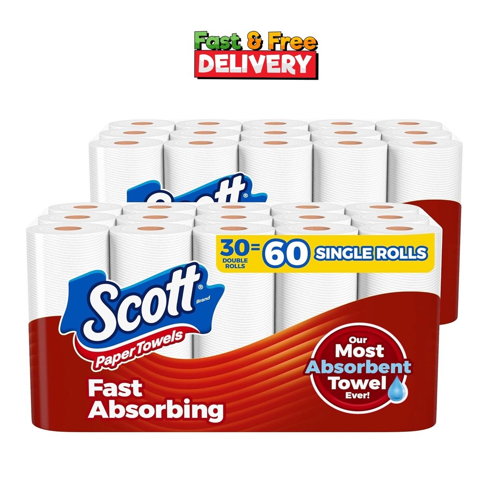 Scott Paper Towels Bulk 60 Regular Rolls 30 Double Rolls 2 Packs of 15 White USA