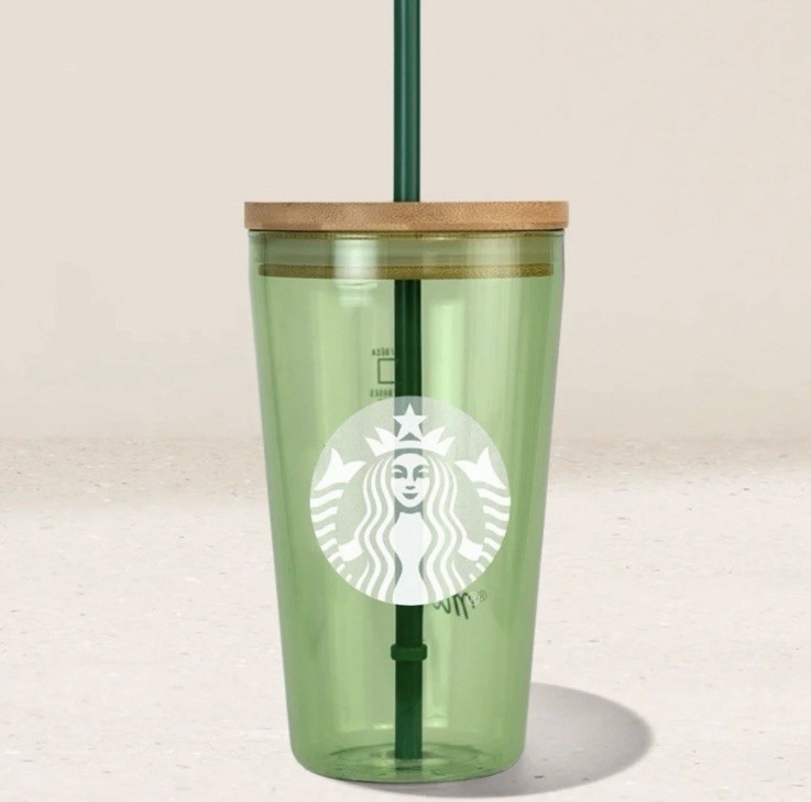 💚NWT Starbucks 2026 MATCHA Green Glass Cold Cup w/Wooden Lid