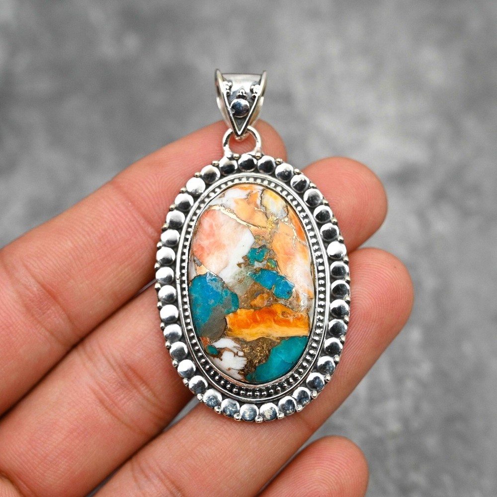 Handmade 925 Sterling Silver Multi Copper Spiny Oyster Gemstone Pendant