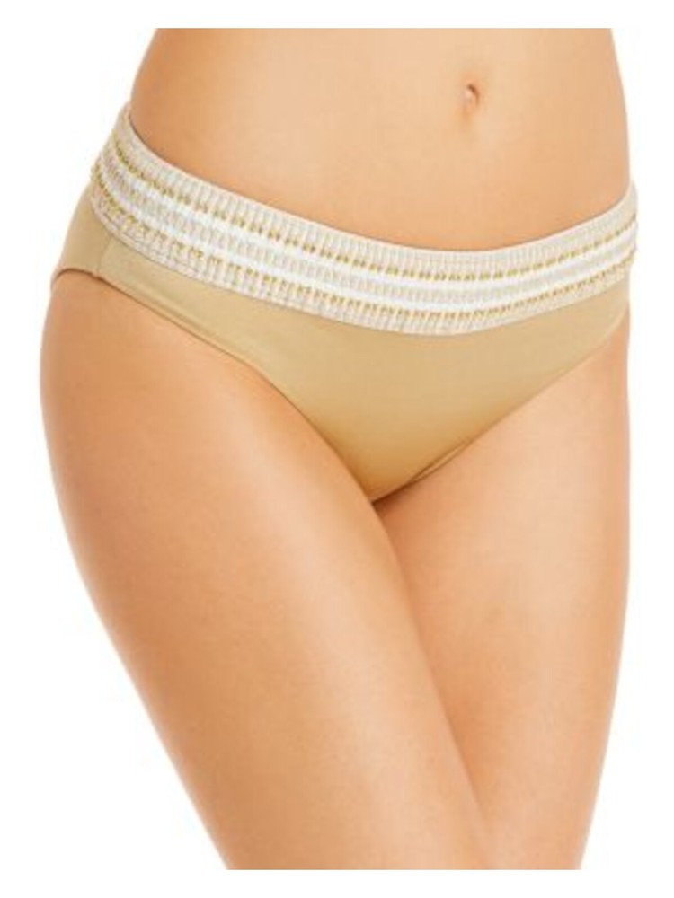 PEIXOTO Women’s Gold Crochet Metallic Zoni Bikini Bottom with Elastic Waistband