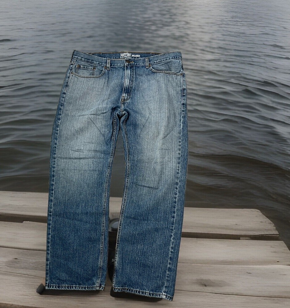 Signature Levi Strauss & Co Jeans Relaxed Mens 40x32 Blue Cotton Denim Zip Fly