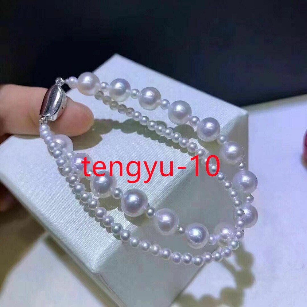 Elegant AAA+ 4-9mm Double Strand Akoya Near White Pearl Bracelet 7.5-8 Inches-image