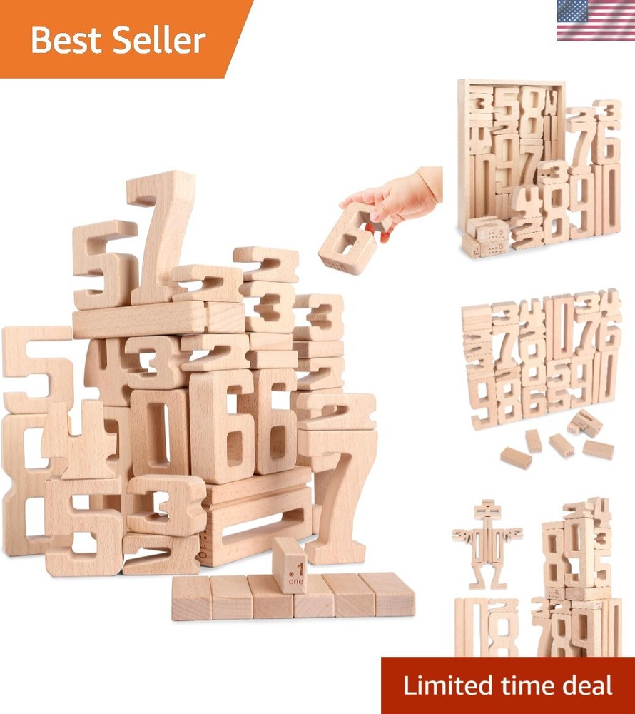 Wooden Number Blocks 32-Piece Large Math Learning Toy for Kids STEM Counting Games