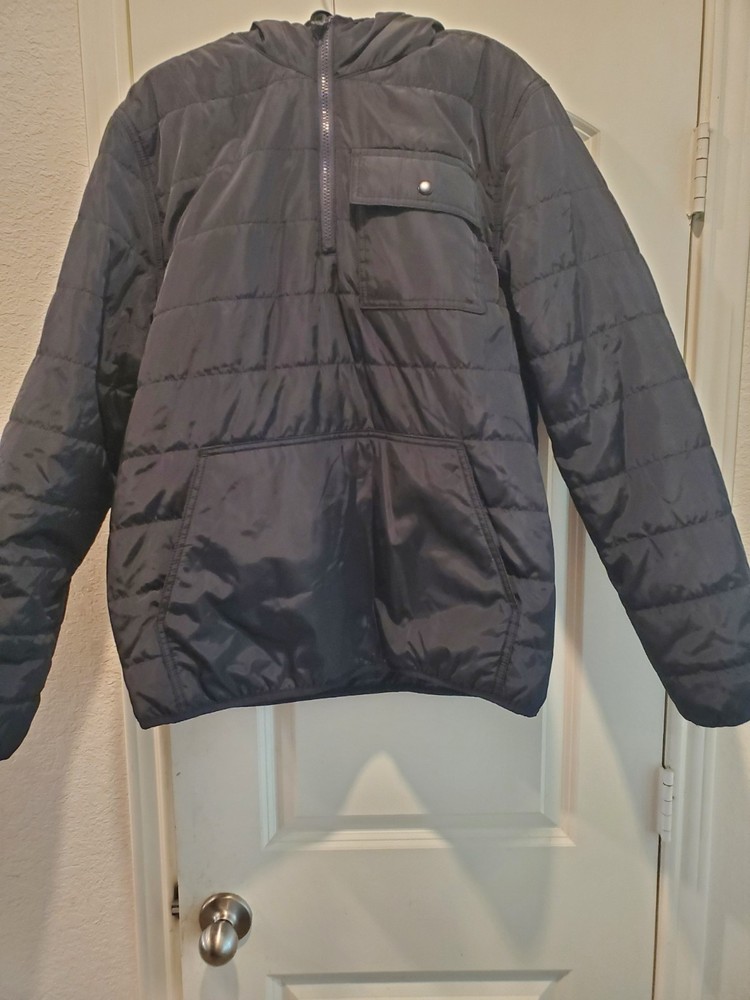St Johns Bay Mens Medium 1/4 Zip Pullover Water Resistant Quilted Jacket Black
