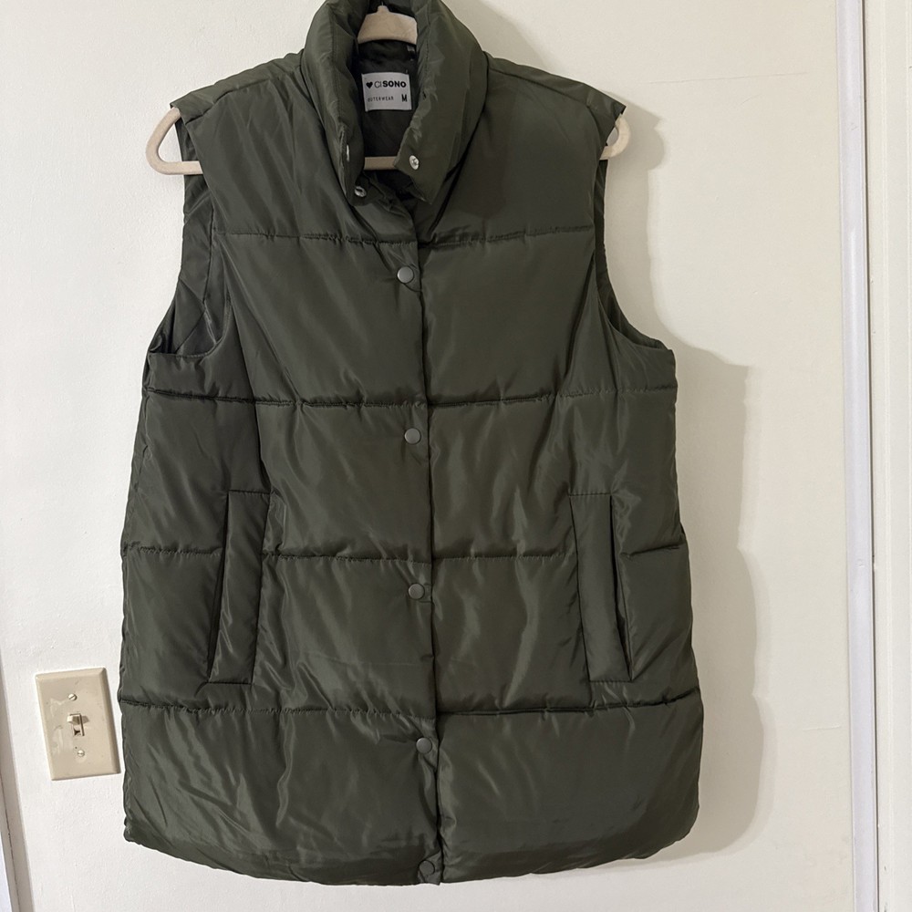 Men's Ci Sono Green Puffer Vest Size M Lightweight Warm