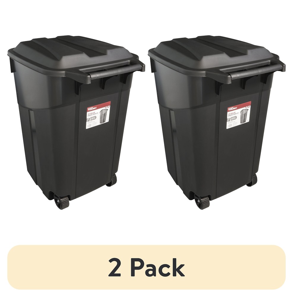 (2 pack) 45Gallon Wheeled Heavy Duty Plastic Garbage Can, Attached Lid