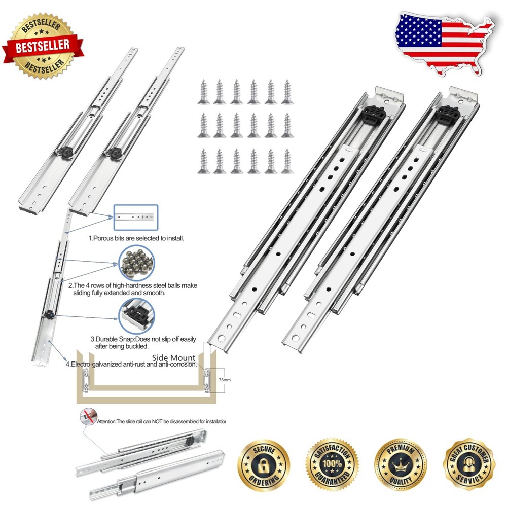 Heavy Duty 20 Inch Full Extension Drawer Slides 500 lb Capacity with Installation Kit-image