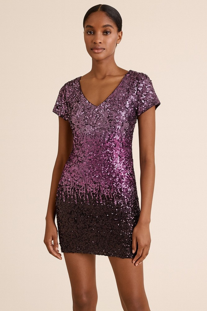 New Years Eve Women  XL Purple/Pink Sequin Dress, Holiday Cocktail Party-image