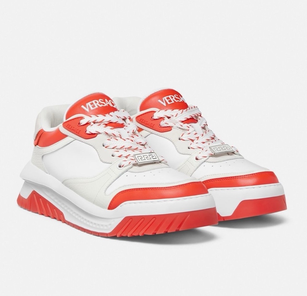 BNWT Versace Odissea Leather Low-Top Sneakers White/Coral Size 43.5 US 10.5 $925