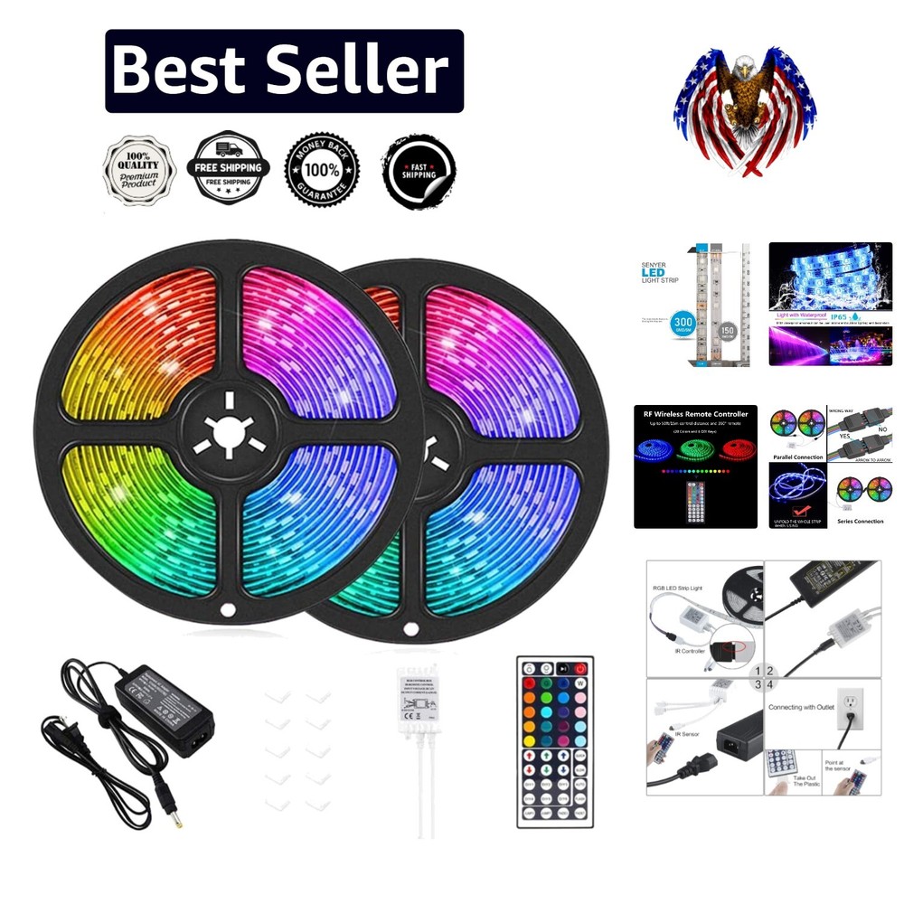 32.8ft RGB LED Strip Lights: Waterproof, Dimmable & Bluetooth Remote Control