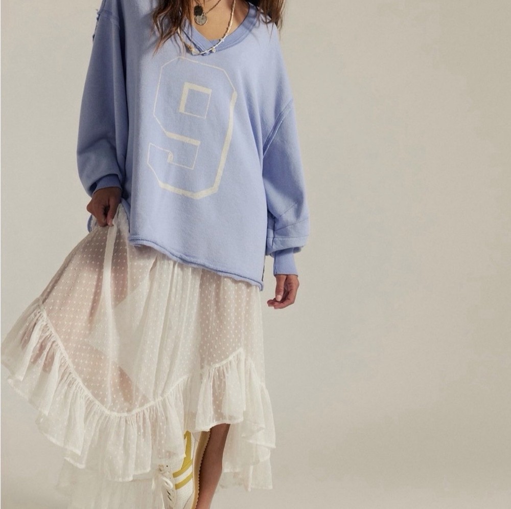 NWT Free People We The Free Venice V Neck Sweatshirt Dawn Breeze Size L