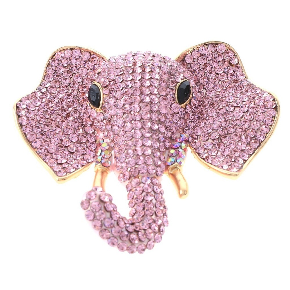 Gold Tone Metal Large Crystal Elephant Brooch P1378-PNK
