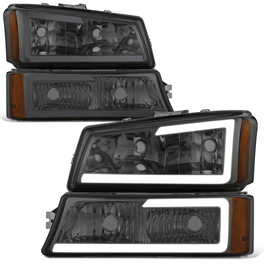 03-07 Chevy Silverado 2500 HD Smoked Amber LED DRL 3D Light Bar Headlight