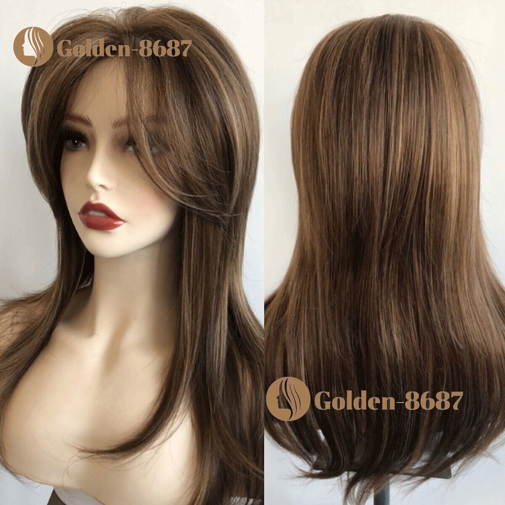 Golden Brown Wavy Layered Synthetic Wig for Women - Elegant Daily & Party Wear