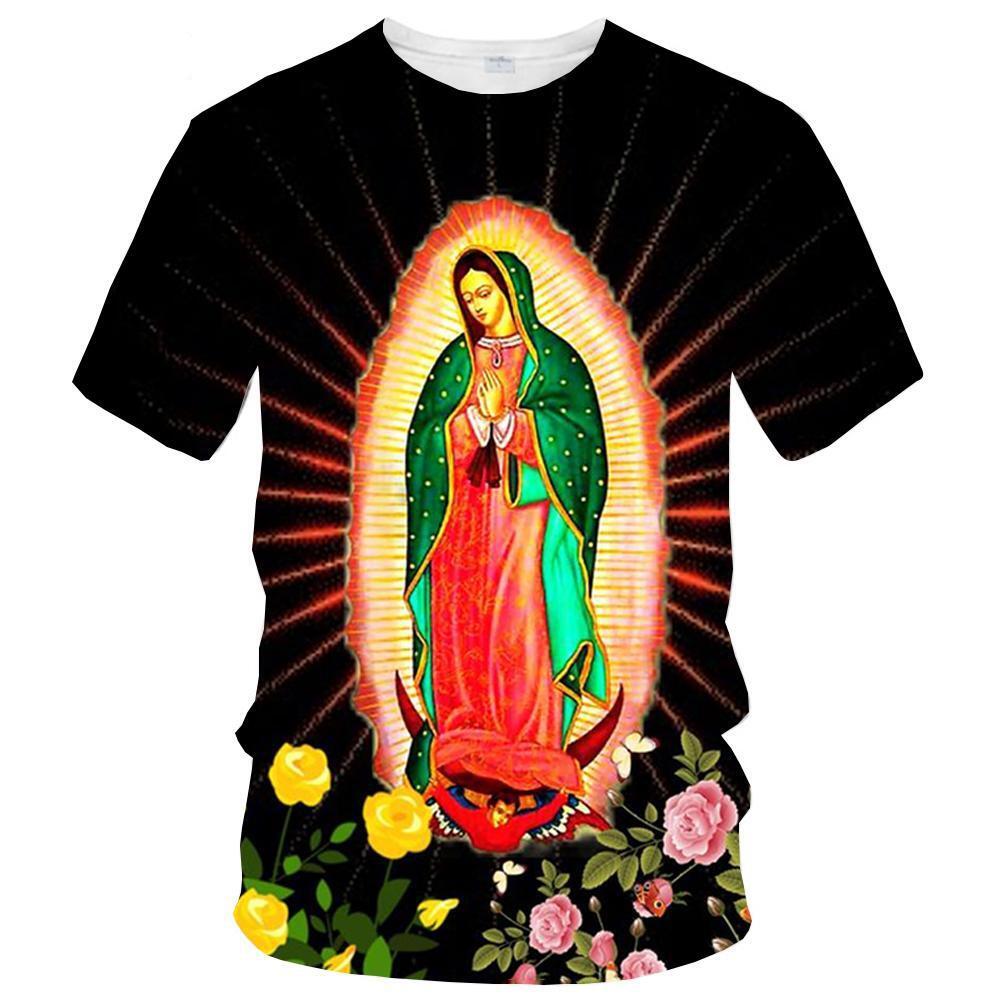 Summer 3d Virgin Mary Tshirt Men and Women Wear Casual Short-sleeved T-shirt