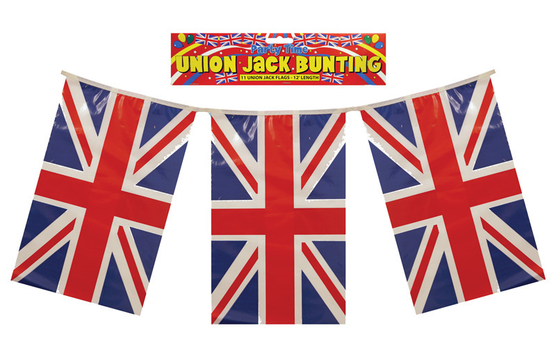 48ft Union Jack Bunting with 44 Flags for VE Day Party Decorations